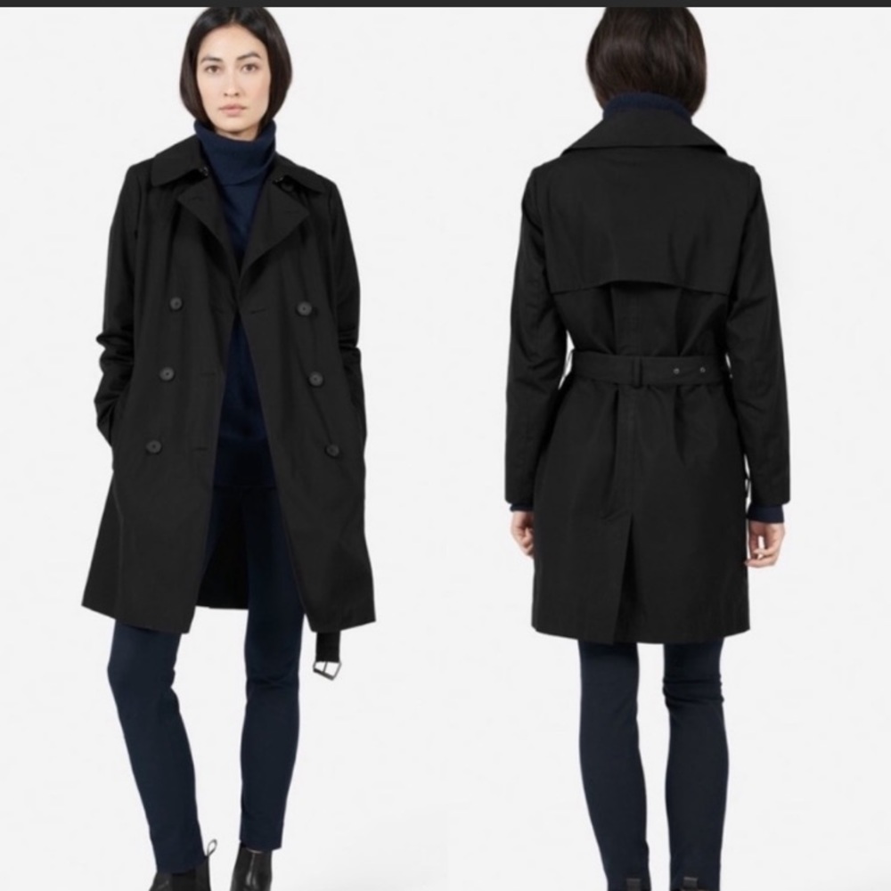 EVERLANE Womens Black Double Breasted Belted Trench Coat Winter Jacket